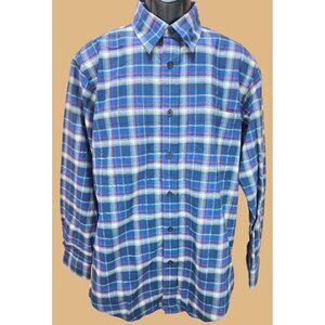 Orvis Mens Blue Plaid Long Sleeve Shirt Medium